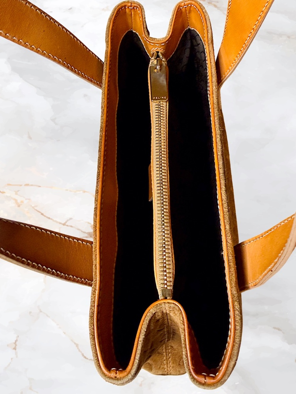 Céline Vintage Macadam Suede Tote Bag Cognac Tan Italy Restored - Picture 10 of 16